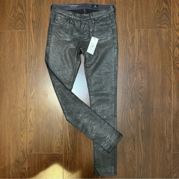 NWT! AG JEANS Leatherette Crinkle Coated Ankle Leggings Charcoal Gray Size 24 - Picture 8 of 14